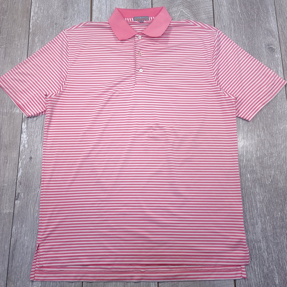 Peter Millar Polo Shirt Mens Medium Pink Striped Summer Comfort Golf Performance
